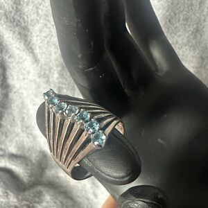 Vintage Sterling Silver Blue Topaz Cluster Statement Ring